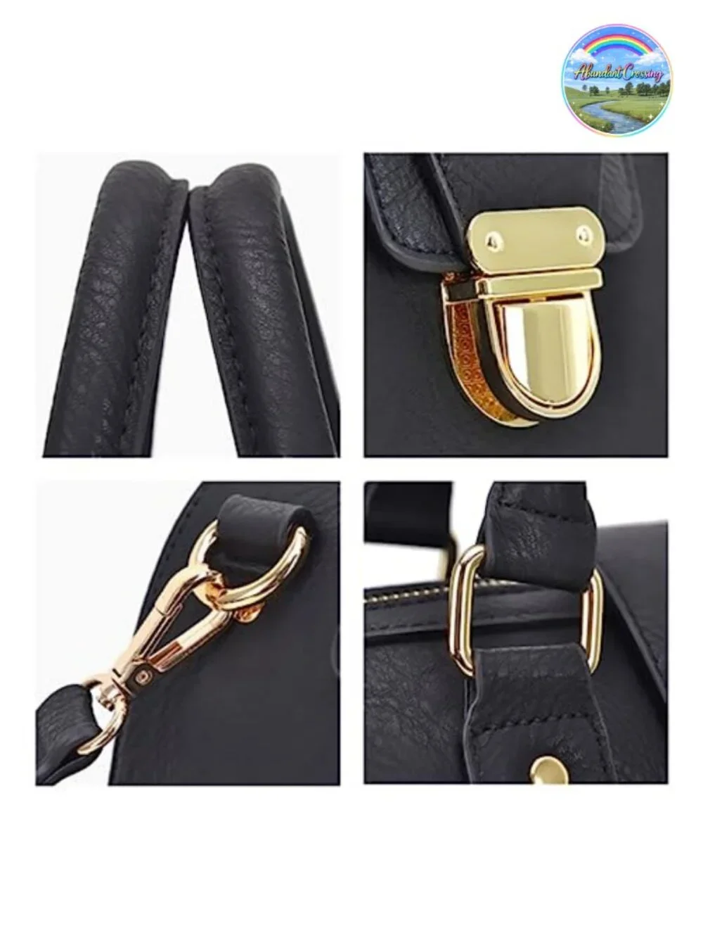 Vegan Leather Satchel Purse with Detachable Shoulder Strap and Wristlet